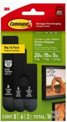 3M 3M Company 17218BLK-16ES Picture Hanging Strips 16 Pairs