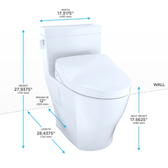 TOTO MW6243046CEFG#01 WASHLET+ Legato One-Piece Elongated 1.28 GPF Toilet and Contemporary WASHLET S500e Bidet Seat Cotton White