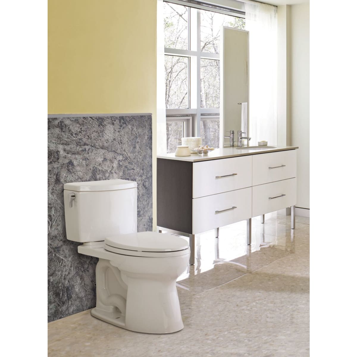 Toto CST453CUFG#01 Drake II 1G Two-Piece Round 1.0 GPF Universal Height Toilet with CEFIONTECT, Cotton White