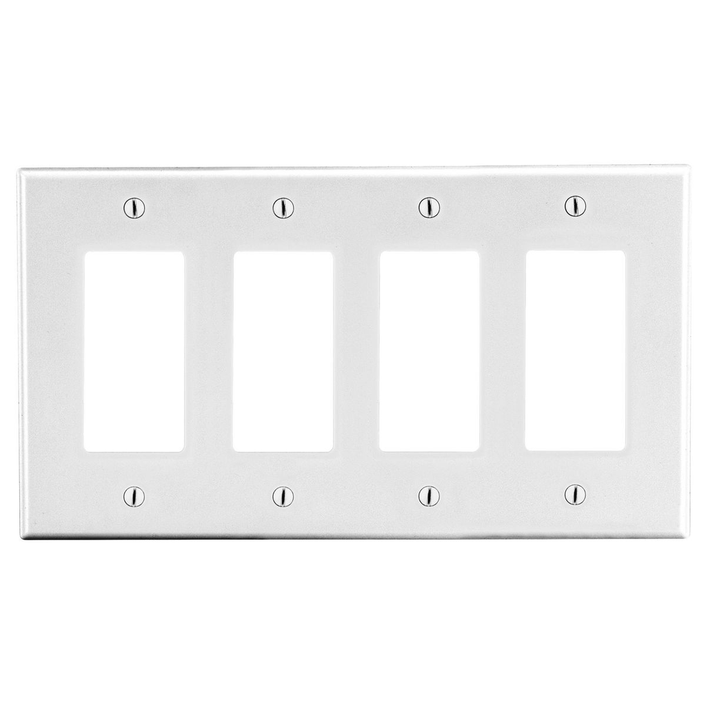 Hubbell PJ264W 4-Gang Decorator Wallplate, Mid-Size, White