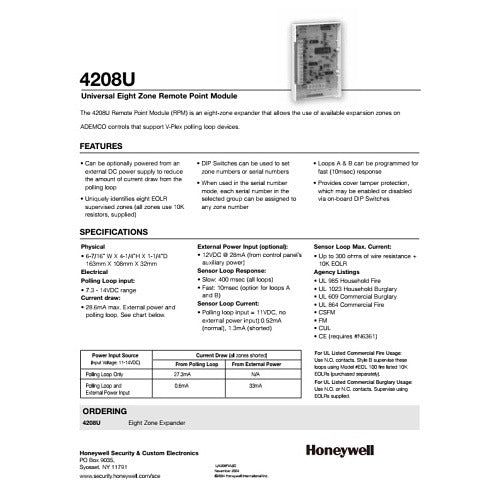 HONEYWELL HOME Honeywell Home Intrusion 4208U 8-zone Expander