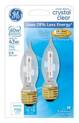 GE G E Lighting 60276 43W Clear Halogen Candle Bulb 2 Pack