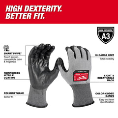 Milwaukee Tool 48-73-8731 High Dexterity Cut Level 3 Polyurethane Dipped Gloves - M