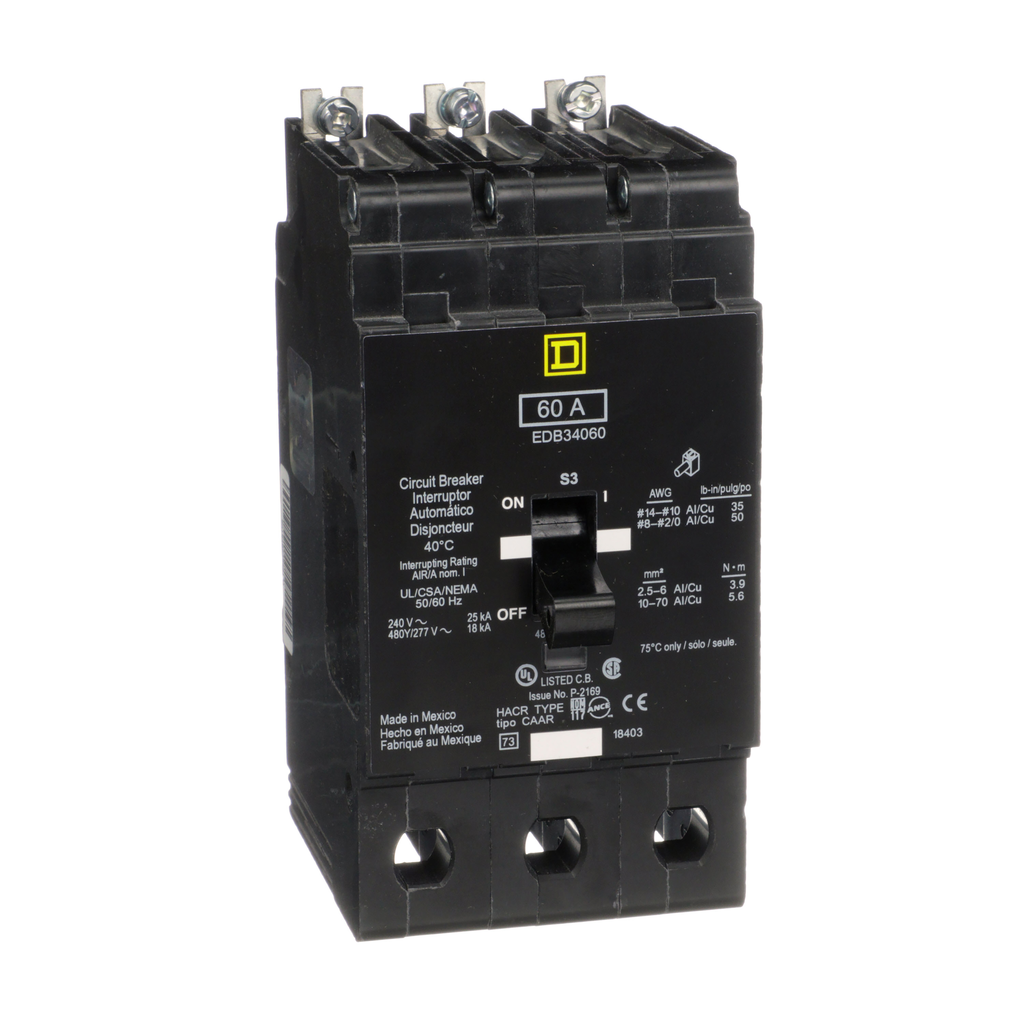 Square D EDB34060 480Y/277 Volt 60 Amp Miniature Circuit Breaker