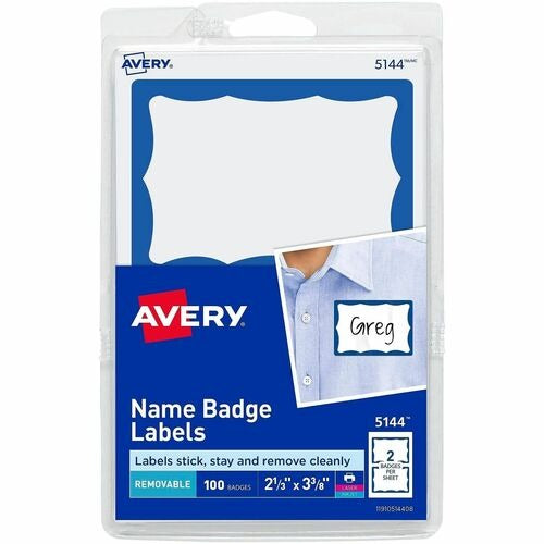 AVERY Avery AVE5144 Name Badge Labels Blue Border 100 Pack