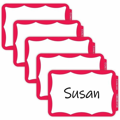 C-LINE C-line CLI92264 Self-adhesive Name Badges Red Border 100pk