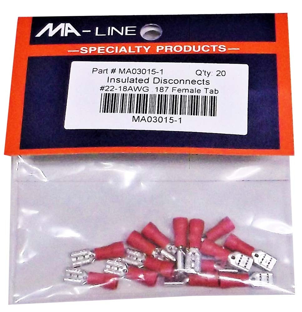 MA-LINE Ma-Line MA03013-2 insulated quick disconnects 22-18 AWG female 0.250 tab (100 pack)