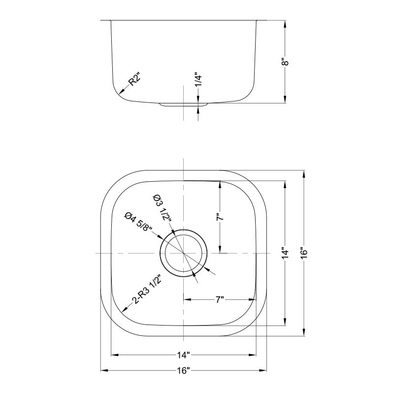 DAKOTA Dakota Plumbing Products DSR-1616 Undermount Bar Sink