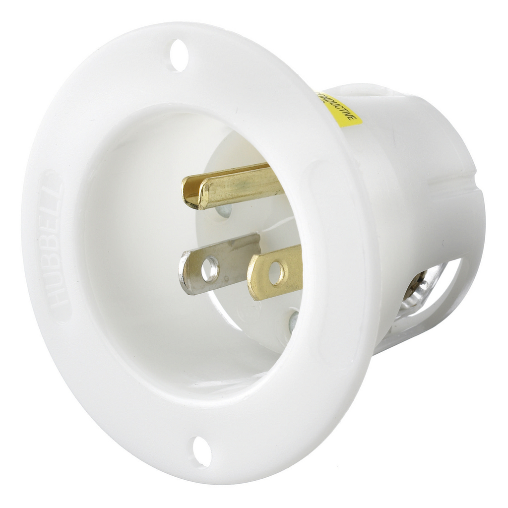 Hubbell HBL5278C 15A 125V INSULGRIP White Nylon Flanged Inlet