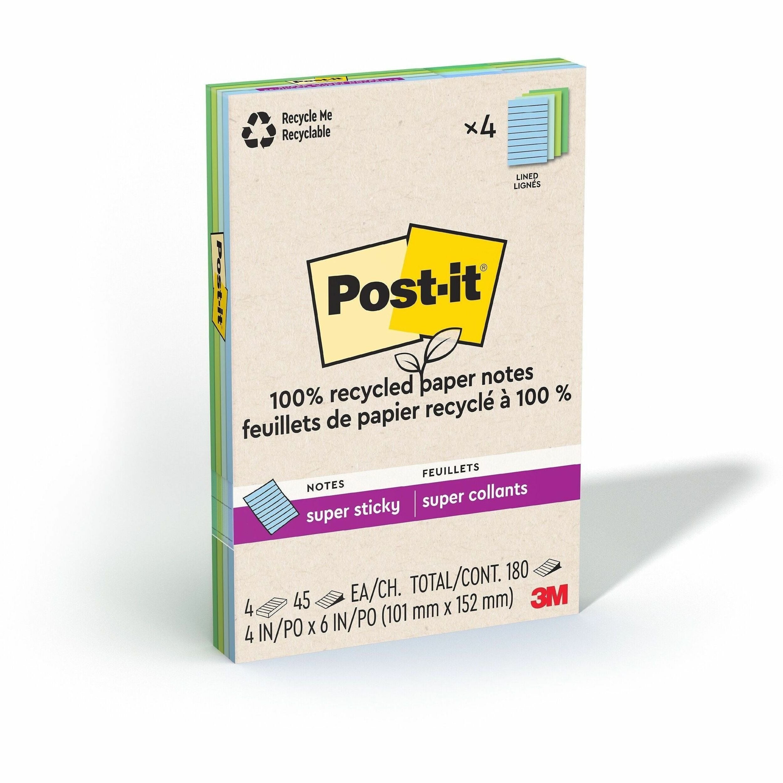 3M 3M MMM4621R4SST Post-it Super Sticky Adhesive Note 4 inches x 6 inches (4/Pack) 4621R-4SST