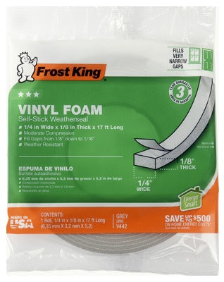 FROST KING Thermwell V442H Foam Weatherstrip Tape 0.25x0.125x17ft Gray