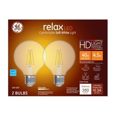 GE G E Lighting 31536 Led G25 Globe Bulb 4.5W 2700K 2-pack