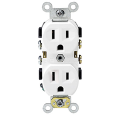 Leviton BR15-W 15 Amp, 125 Volt, Narrow Body Duplex Receptacle, Straight Blade, Commercial Grade, Self Grounding