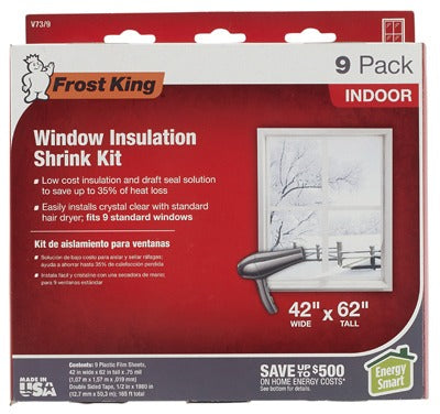 FROST KING Thermwell V73/9H Shrink Window Kit 42x62 in 9 Pack