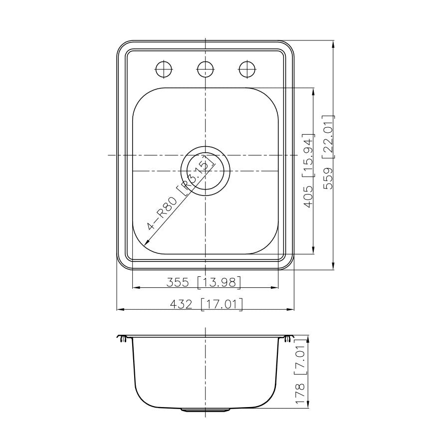 DAKOTA Dakota Plumbing Products GSR-18-TM17227-3 Kitchen Sink