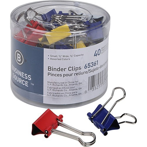 BUSINESS SOURCE Business Source BSN65361 Binder Clips Assorted Colors 40 Pack