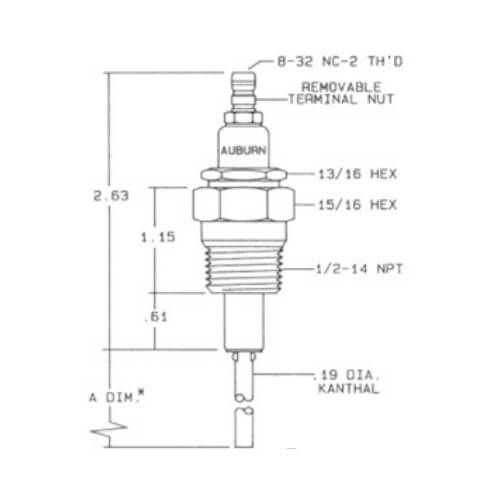 Auburn E5-FRS-2-6 Flame Rod 6 Inch 1/2 Inch NPT Mounting