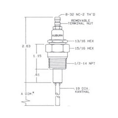 Auburn E5-FRS-2-6 Flame Rod 6 Inch 1/2 Inch NPT Mounting