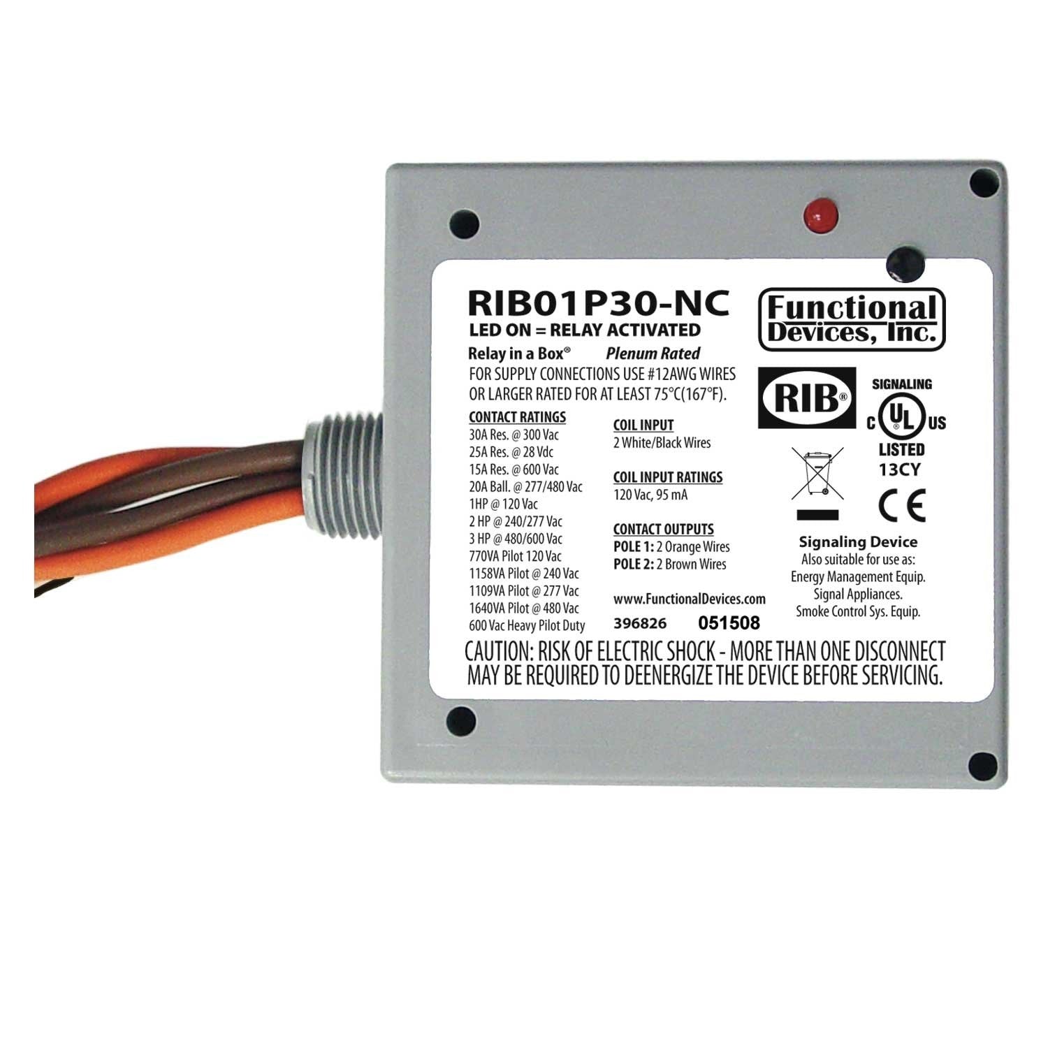 FUNCTIONAL DEVICES Functional Devices RIB01P30-NC Enclosed Power Relay 30 Amp (1 Pack)