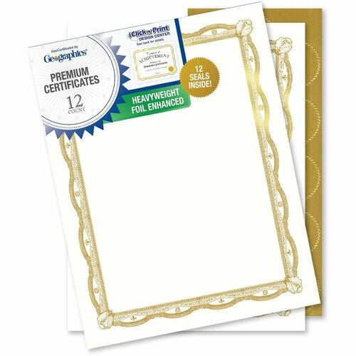 GEOGRAPHICS Geographics GEO48766 Gold Foil Award Certificate Kit 12-pack