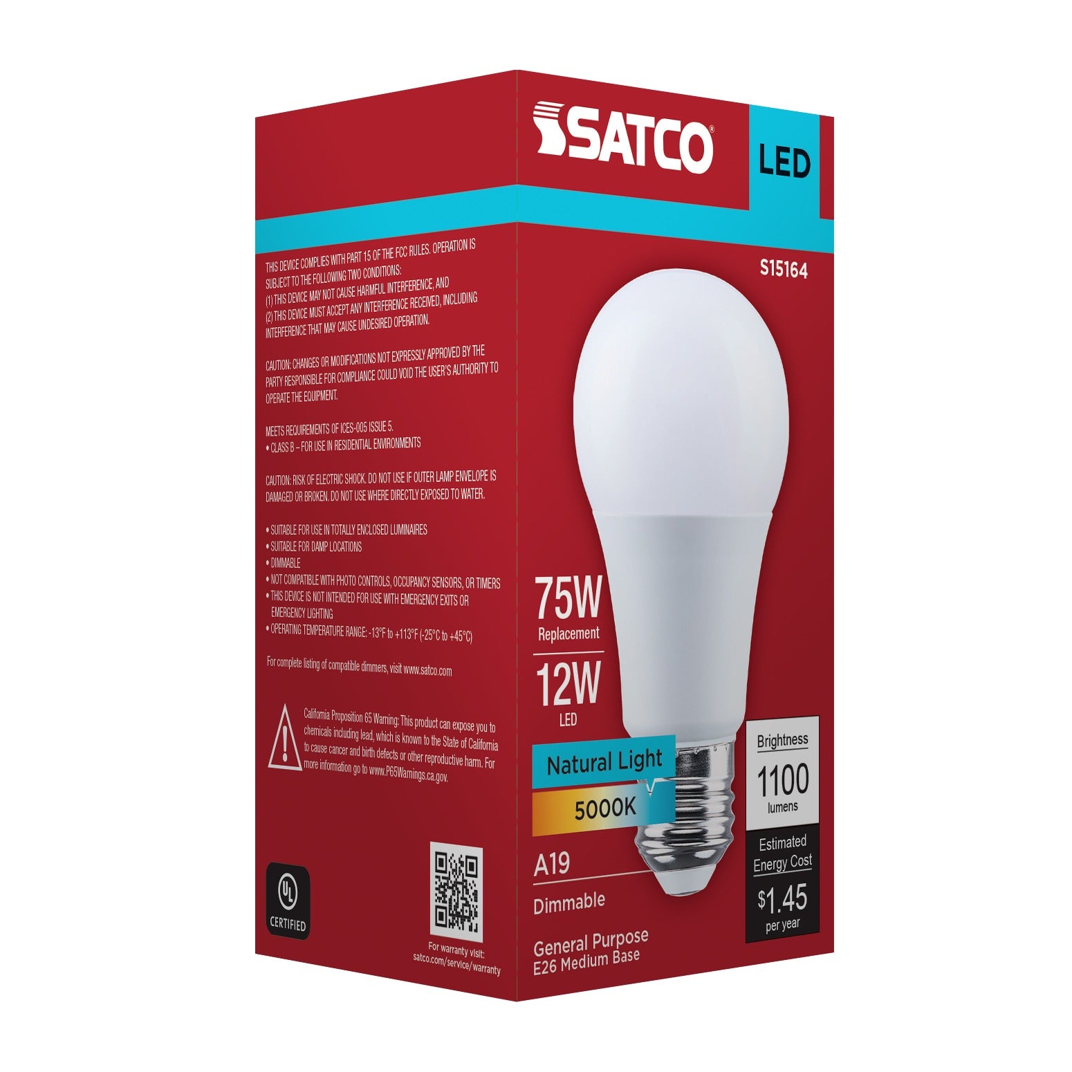 SATCO Satco S15164 12 Watt A19 LED (180Â°)