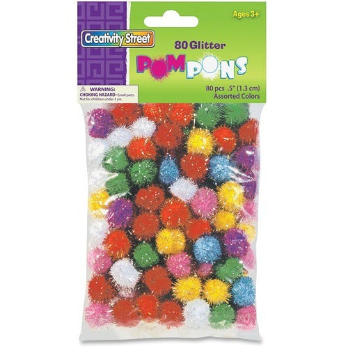 PACON Pacon PAC811601 Glitter Pom Poms 1/2 Inch 50 Pack