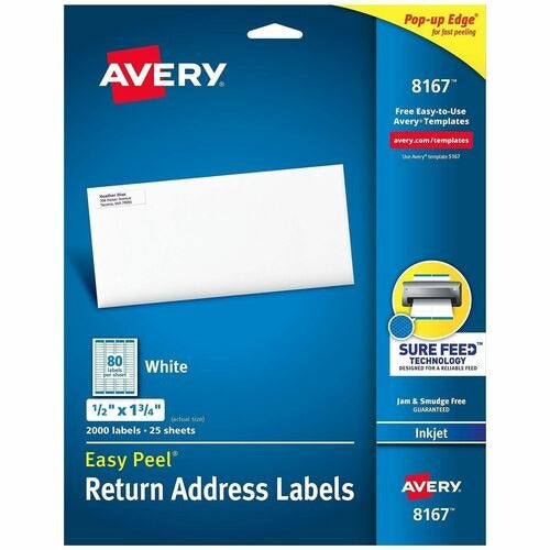 AVERY Avery AVE8167 Inkjet Mailing Labels 1.75x0.5 in 2000 Ct