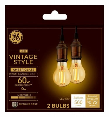 GE G E Lighting 48556 Led A19 Vintage Filament Bulb 6W 2 Pack
