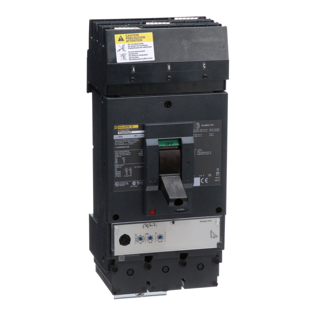 Square D LJA36600U33X Circuit Breaker PowerPact L 600A 3 Pole 25kA I-Line MicroLogic 3.3S