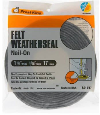 FROST KING Thermwell S214/17H Felt Weather Strip 1-1/4x3/16 in 17 Ft