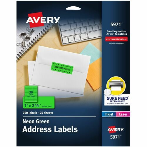 AVERY Avery AVE5971 Neon Green Address Labels 750 Pack