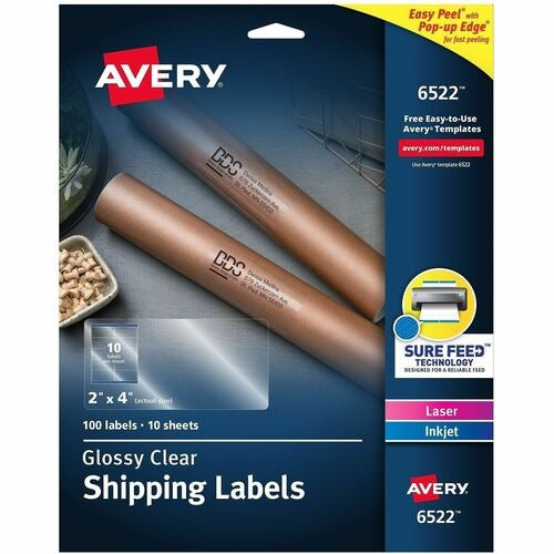 AVERY Avery AVE6522 Glossy Clear Mailing Labels 2x4 in 100pk