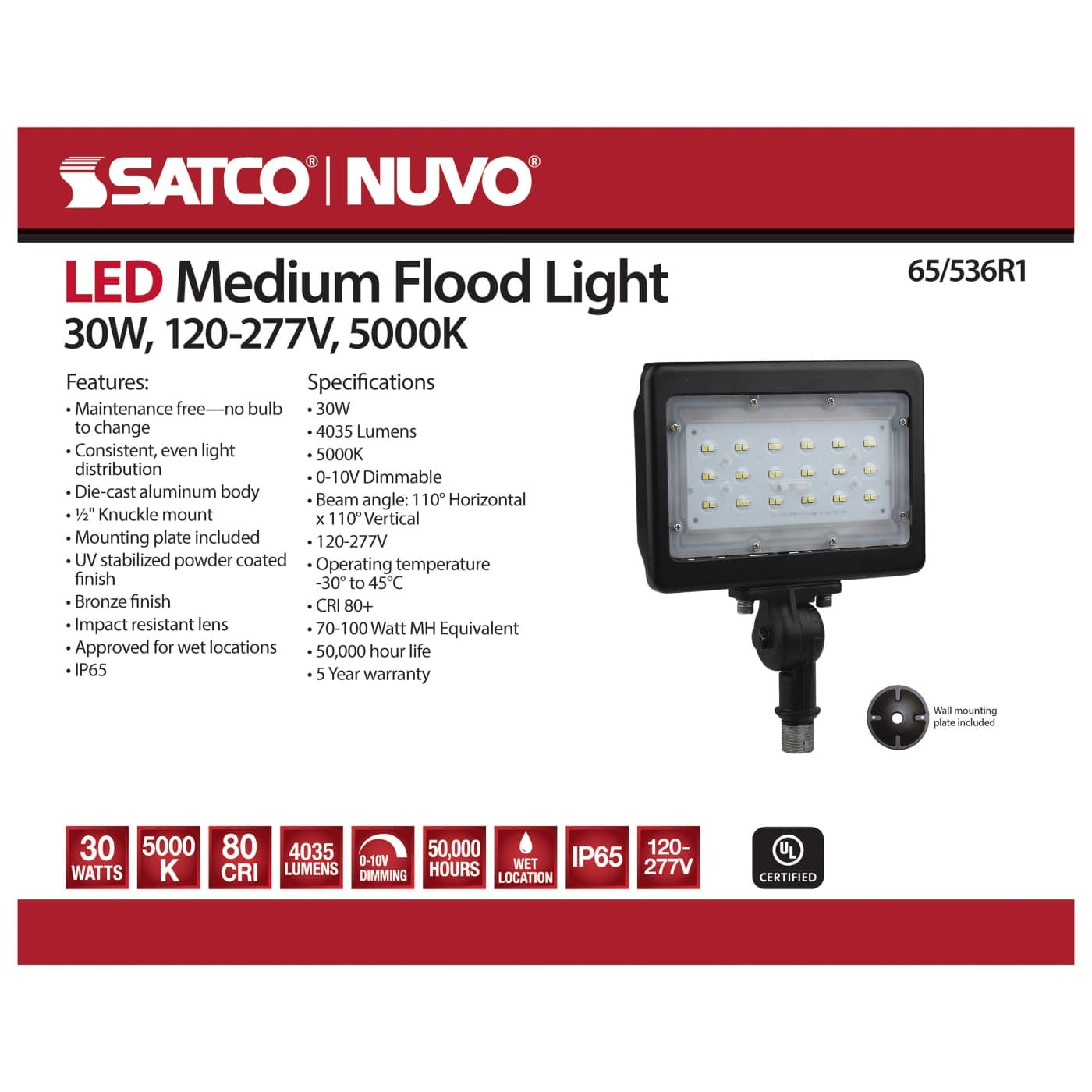 SATCO-NUVO Satco-Nuvo 65/536R1 LED Medium Flood 30W (110x110)