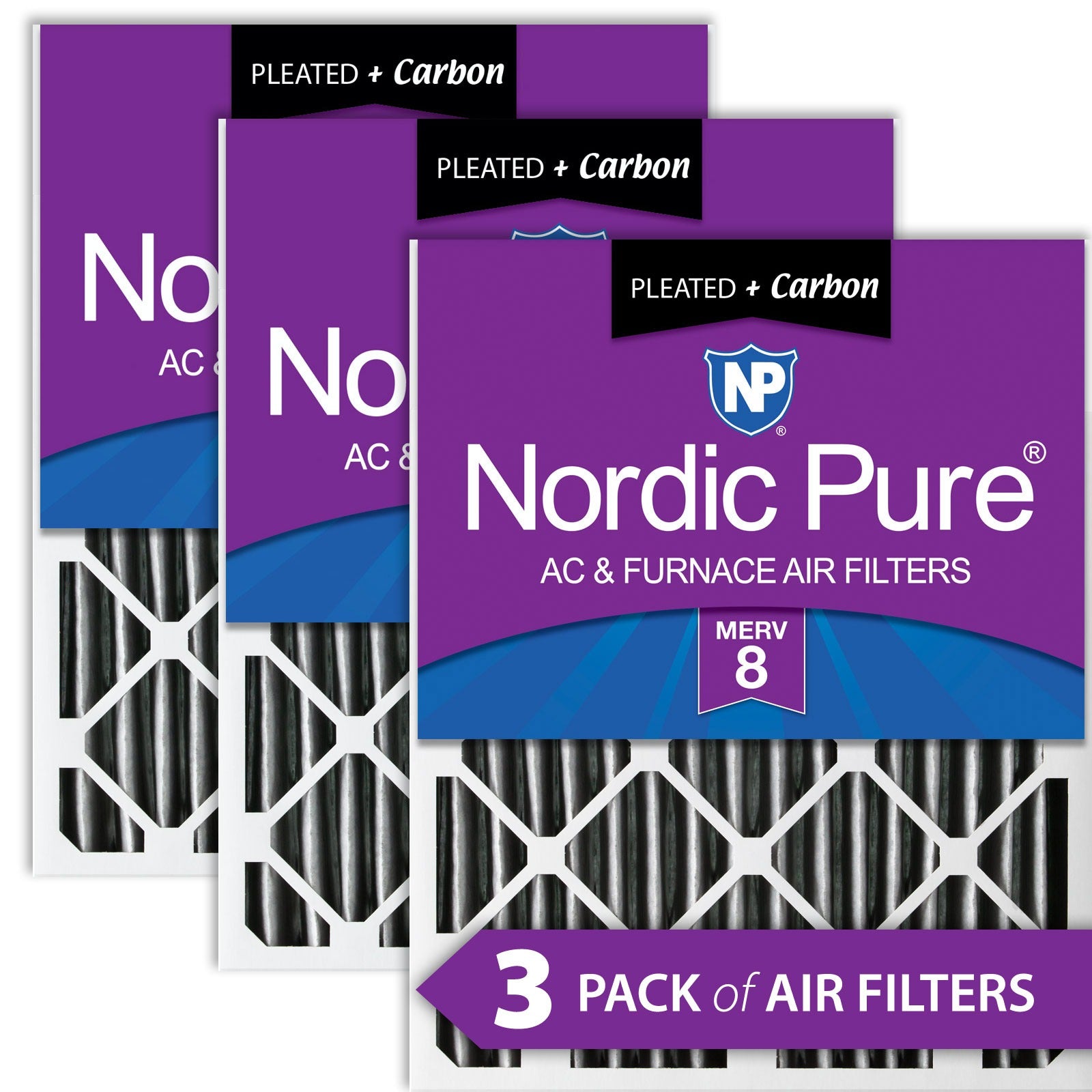 NORDIC PURE Nordic Pure 20x25x2PM8C-3 Merv 8 Plus Carbon Filter 3 Pack
