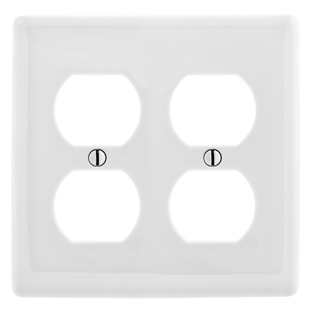 Hubbell NP82W 2-Gang 2-Duplex Receptacle Wallplate, White, Nylon Standard