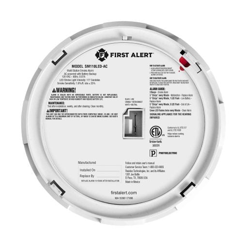 FIRST ALERT First Alert SM110LED-AC Hardwired Photoelectric Smoke Alarm 10-Year Battery Backup (1-Pack) 7020BSL