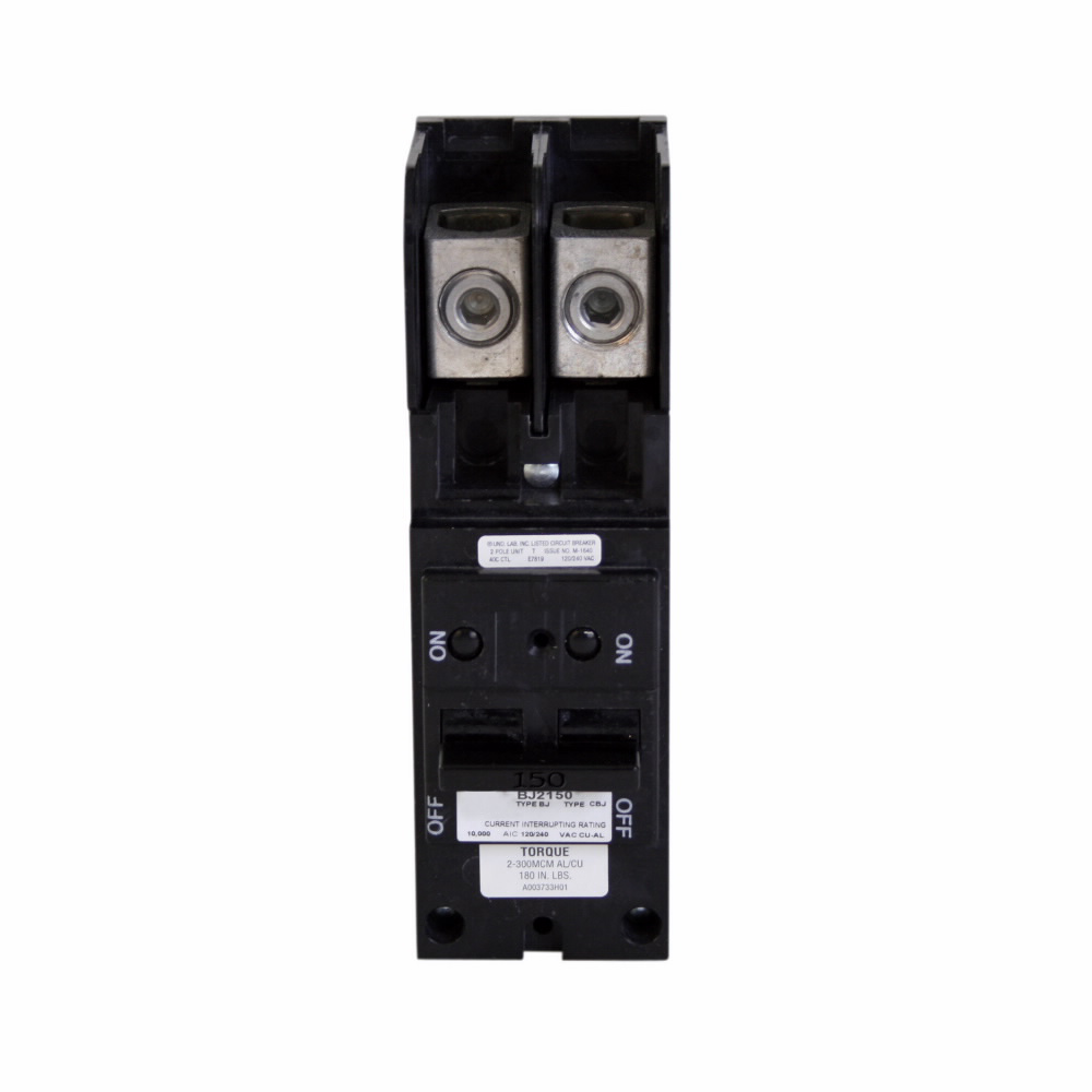 EATON BJ2150 Type BJ Plug-On Main Circuit Breaker, 240 VAC, 150 Amp, 10 kAIC, 2-Pole