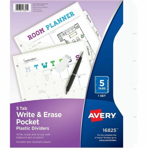 AVERY Avery AVE16825 Plastic Binder Dividers 5 Erasable Tabs