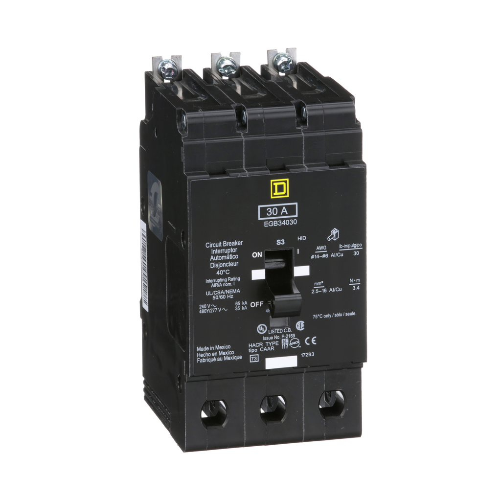 Square D EGB34030 Miniature Circuit Breaker 30 Amp 480Y/277 Volt HACR Rated