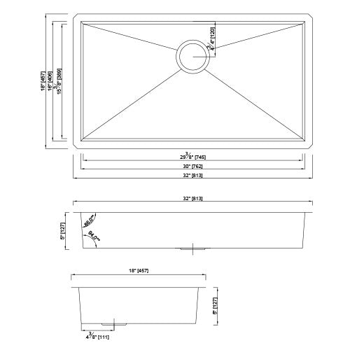 DAKOTA Dakota Plumbing GSZ-3218ADA Undermount Kitchen Sink Ada