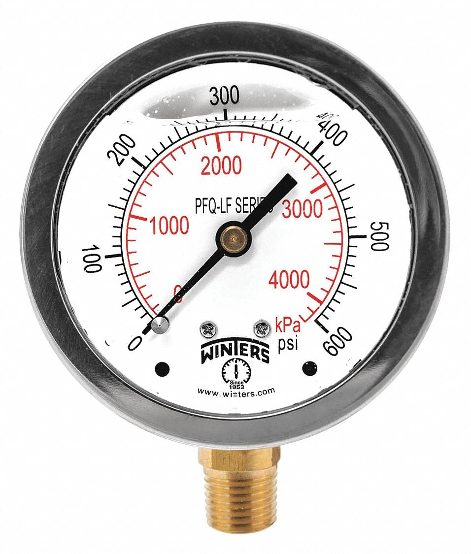 WINTERS Winters PFQ808LF Pressure Gauge 2-1/2 in Dial (0 to 600 psi)