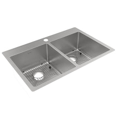 Elkay ECTSR33229TBG1 Crosstown 18 Gauge Stainless Steel 33 x 22 x 9, 1-Hole Equal Double Bowl Dual Mount Sink Kit