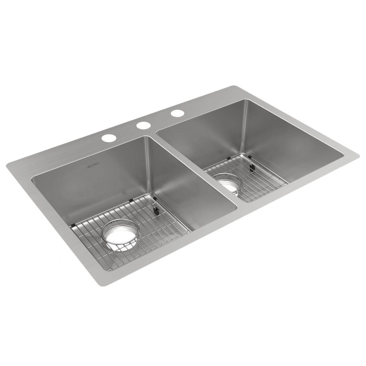 Elkay ECTSR33229TBG3 Crosstown 33 x 22 in. 3 Hole Stainless Steel Double Bowl Dual Mount Sink Kit