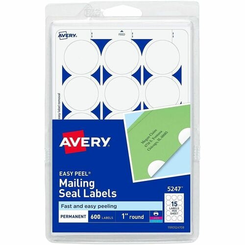 AVERY Avery AVE05247 Round Mailing Seals 1 Inch White 600 Pack