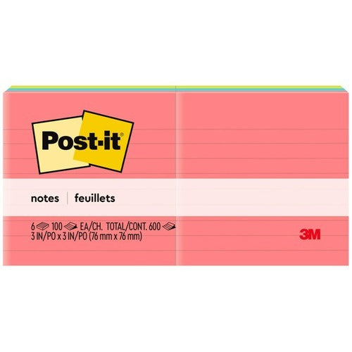 3M 3M MMM6306AN Post-it Notes Lined 3x3 Inches 6-pack