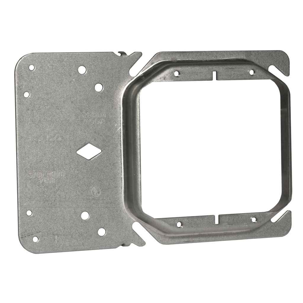 RACO 769B 4 Inch 5/8 Inch Raised Steel 2-Device Square Box Stud Mount Mud Ring