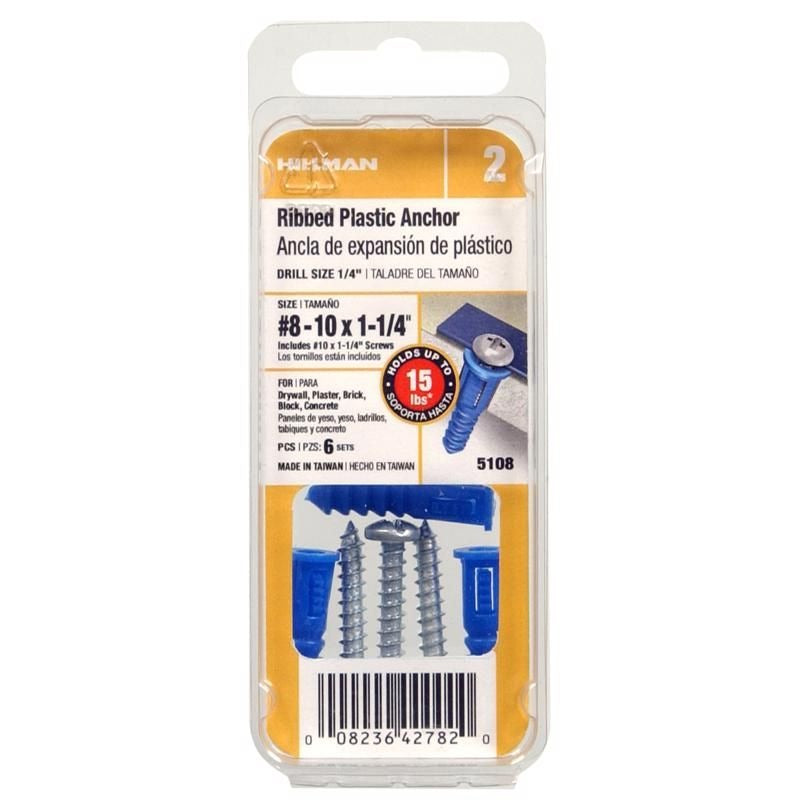 HILLMAN Hillman 5108 Ribbed Plastic Anchor #8-#12 Thread x 1-1/4 In. (6 Ct.)