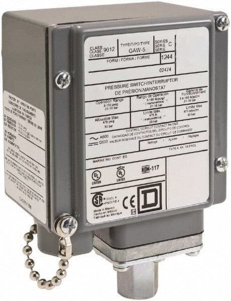 SCHNEIDER ELECTRIC Square D 9012GFW2 Pressure Switch 90-2900 Psi Spdt Nema 4 4X