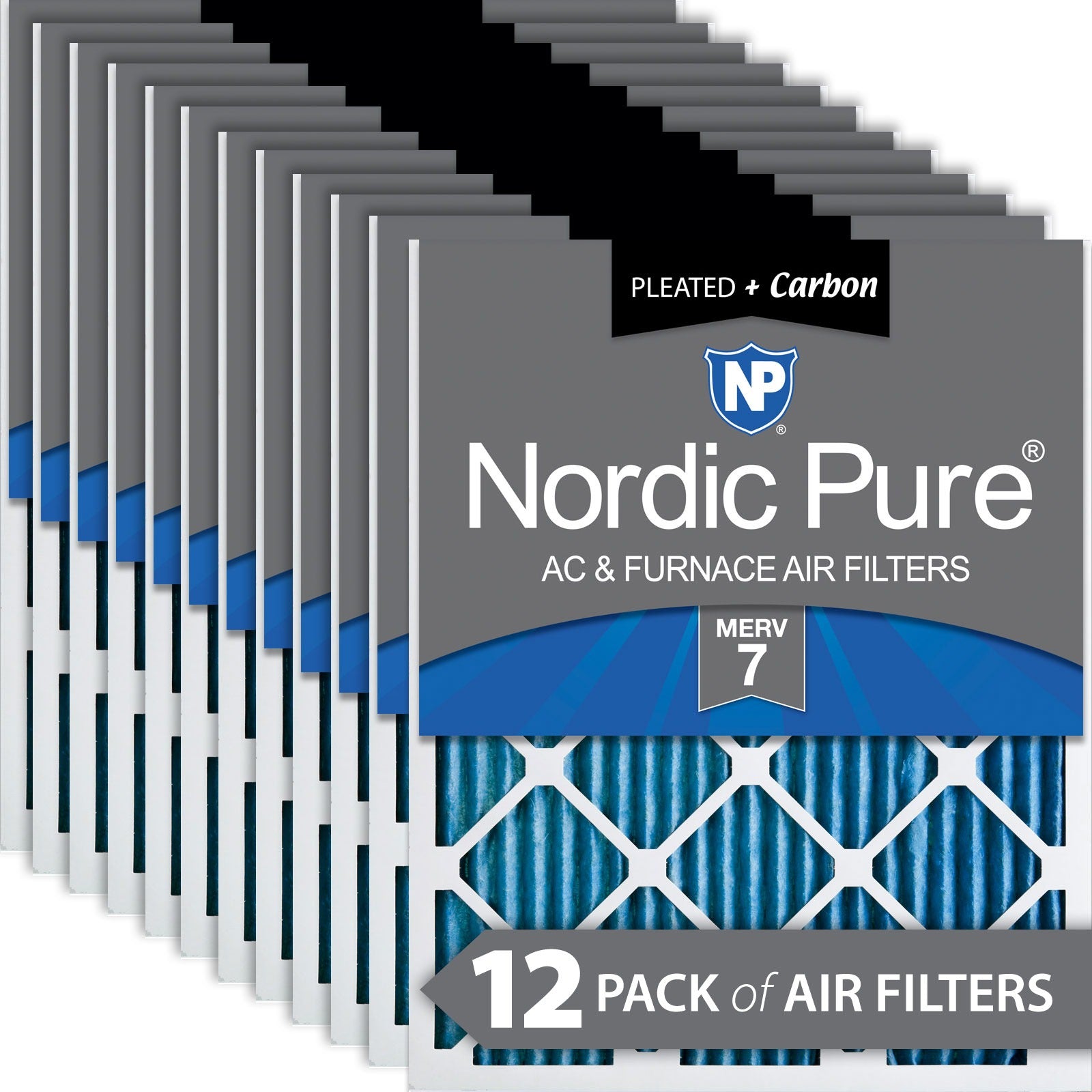 NORDIC PURE Nordic Pure 17x17x1ExactCustomM7+C-12 Merv 7 Carbon Filter 12pk