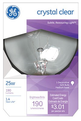 GE G E Lighting 12983 Clear Globe Light Bulb 25W 3 in